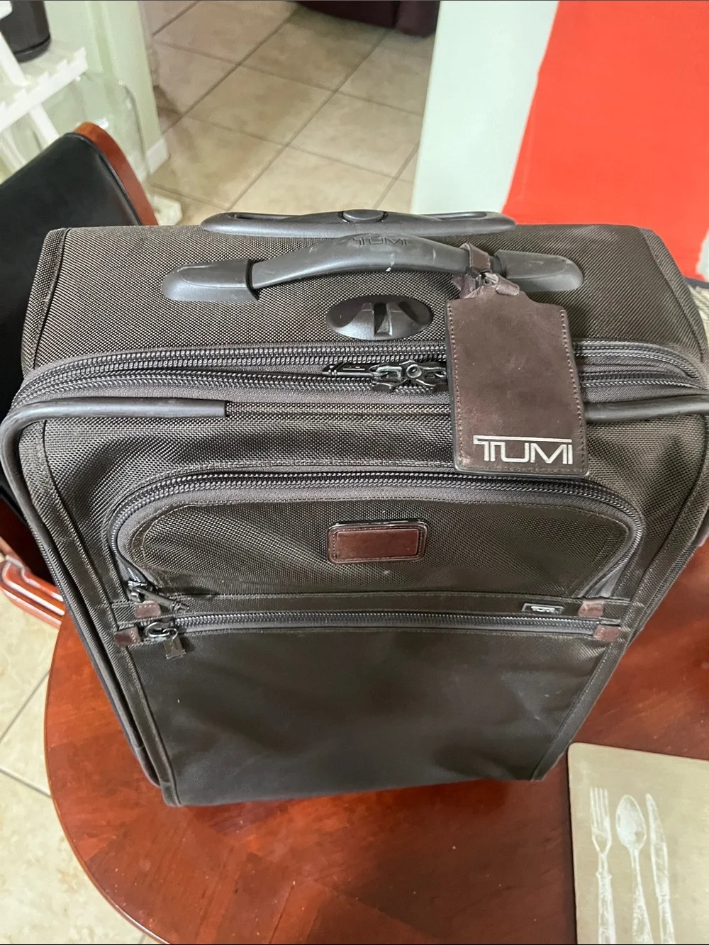 Tumi Brown 2 Wheeled Carry-On with Telescoping Handle. Pre-owned.